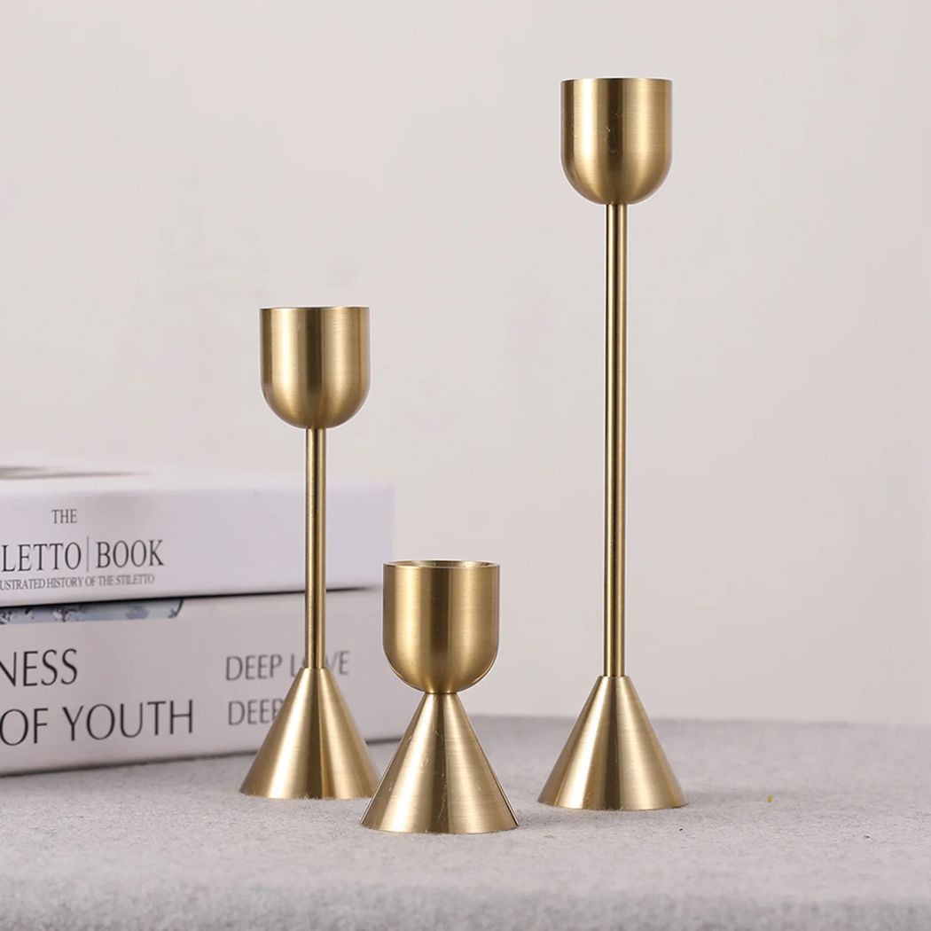 Bronz Ton Metal Şamdan Seti 3’lü – Modern Dekoratif Mumluk & Masa Üstü Ev Dekoru