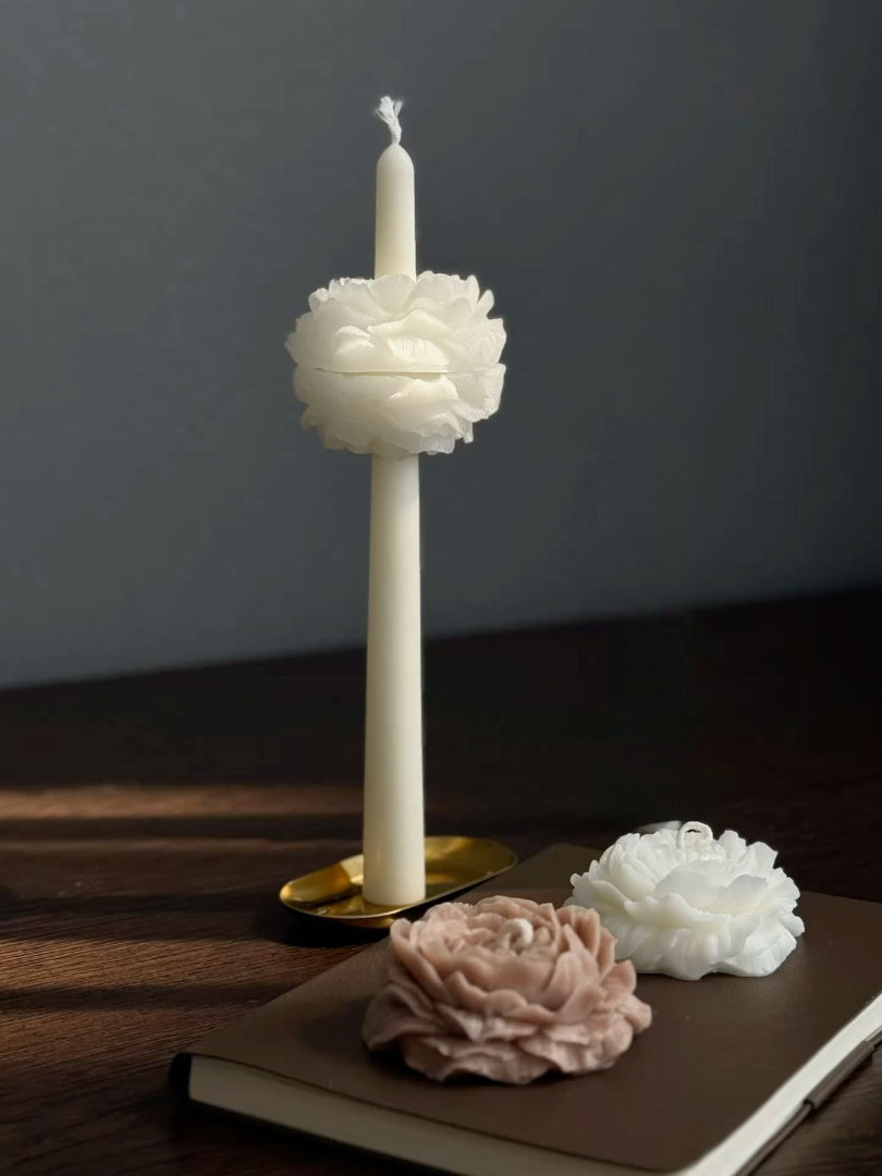 Lumieri Candle El Yapımı Kokusuz Açmış Şakayık Gül Dekoratif Mum– Şakayıklı Şamdanlık Mum 5'li