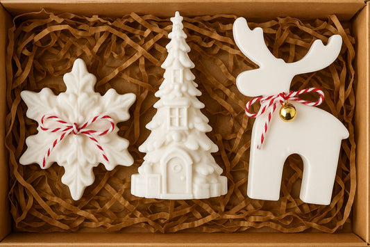 CANDLE El Yapımı Kar Tanesi, Çam Ağacı ve Geyik Figürlü Mum Seti – 3’lü | Soya Wax| Kış Koleksiyonu -Vanilya kokulu