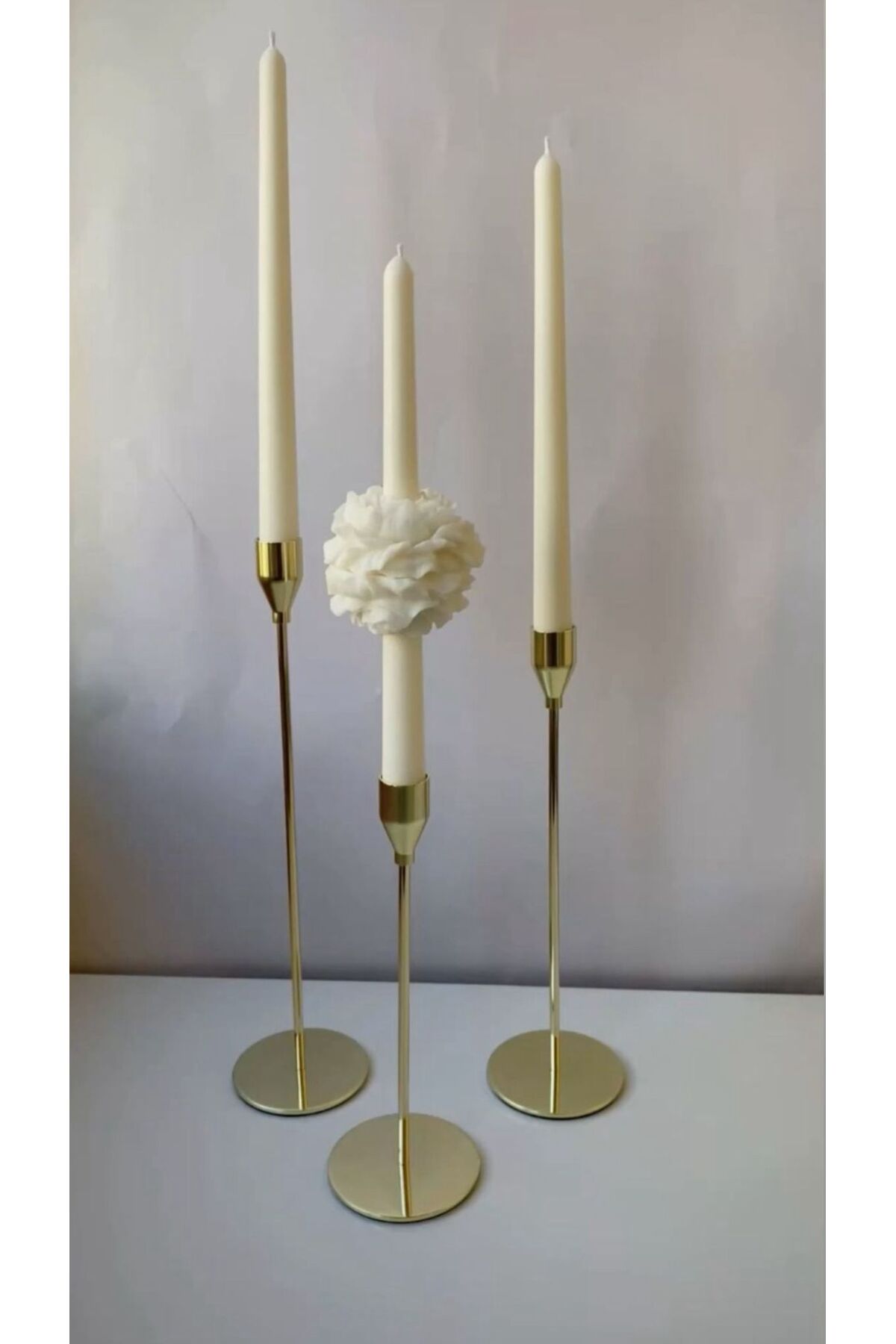 CANDLE El Yapımı Kokusuz Sade Şamdanlık Mum 2 adet Şakayik Çiçekli Şamdanlık Mum 1 adet 20*2