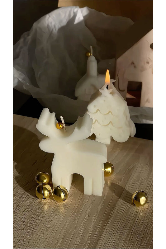 LUMIERI CANDLE Dekoratif Yılbaşı Geyik Mum – Kırık Beyaz, 9-10 cm – Ev & Çam Ağacı Dekor -Vanilya kokulu