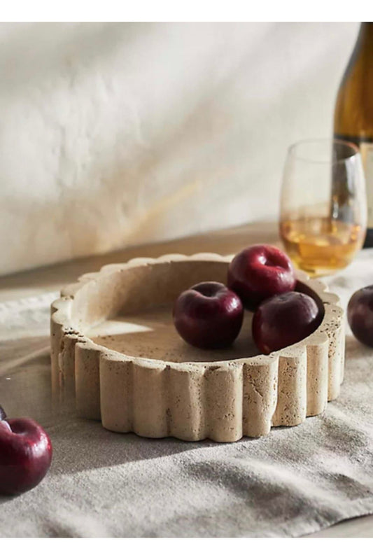 Dekoratif Traverten Yanlar Tırtıklı Kase Tabak 28 cm