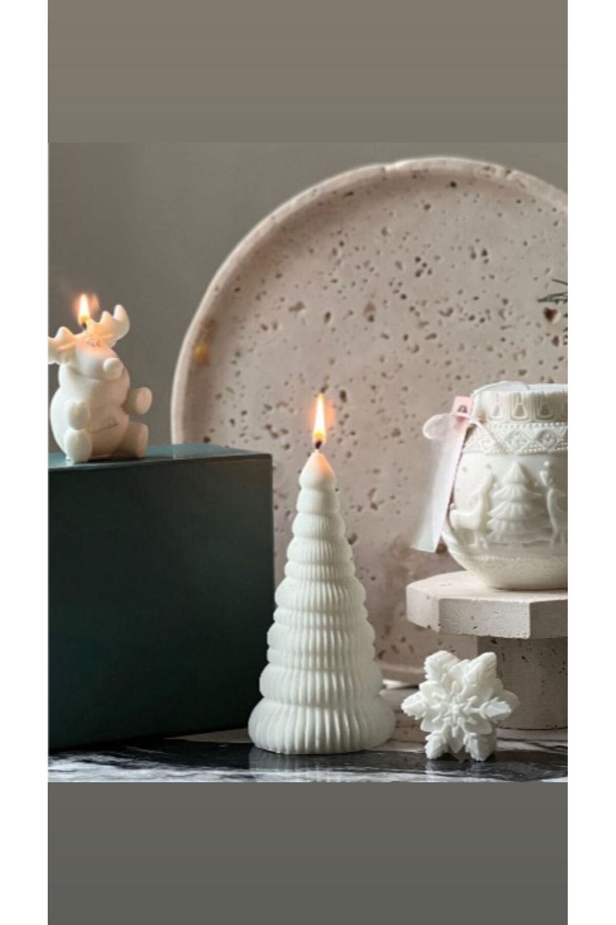 CANDLE Dekoratif Mum Coin +Çamağacı +Kartanesi +Geyik topalm 4 Parça