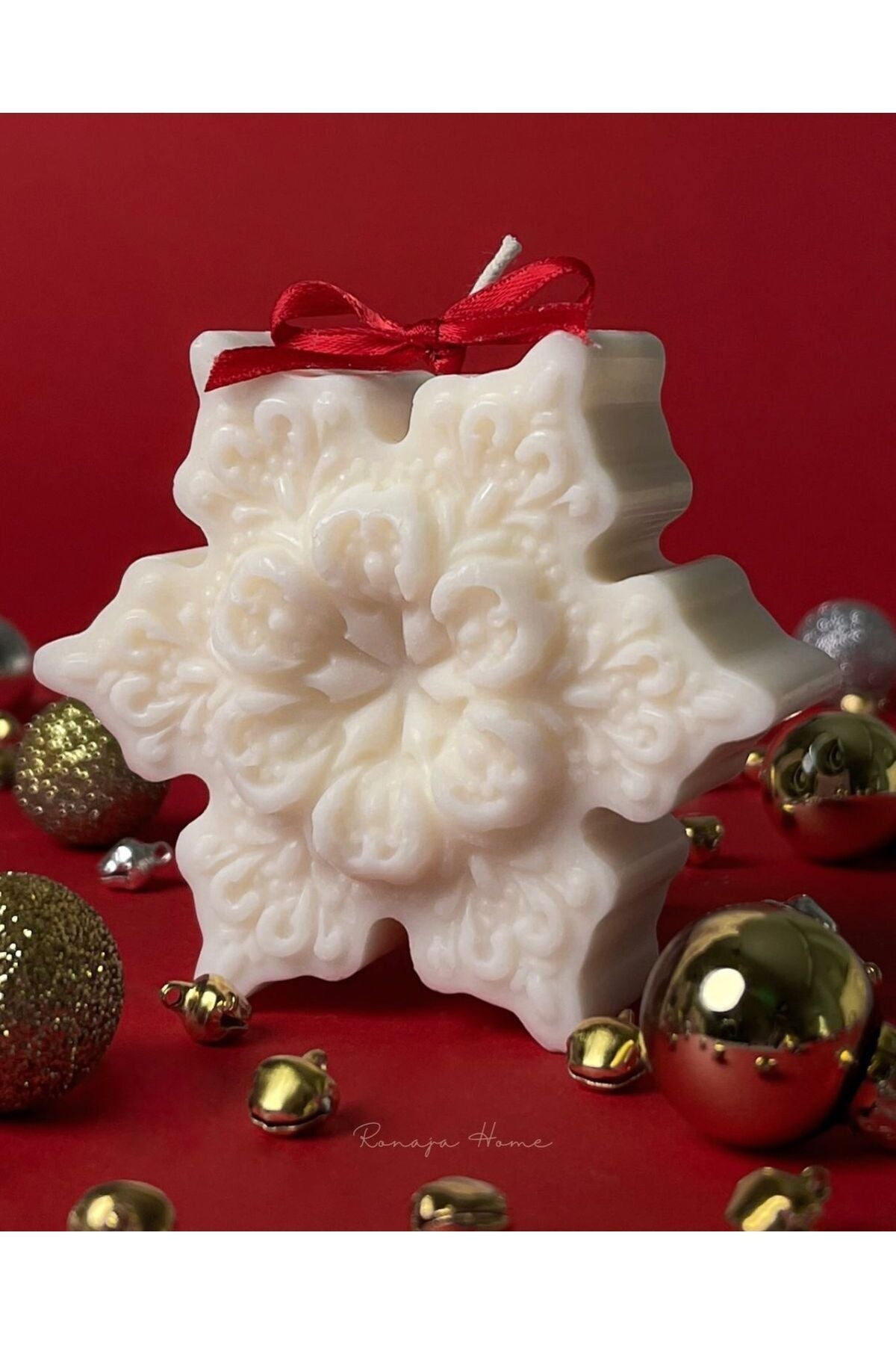 CANDLE El Yapımı Yılbaşı Ağacı Mum -Yeni Yıl Kar Tanesi Figürlü 2' li Takım