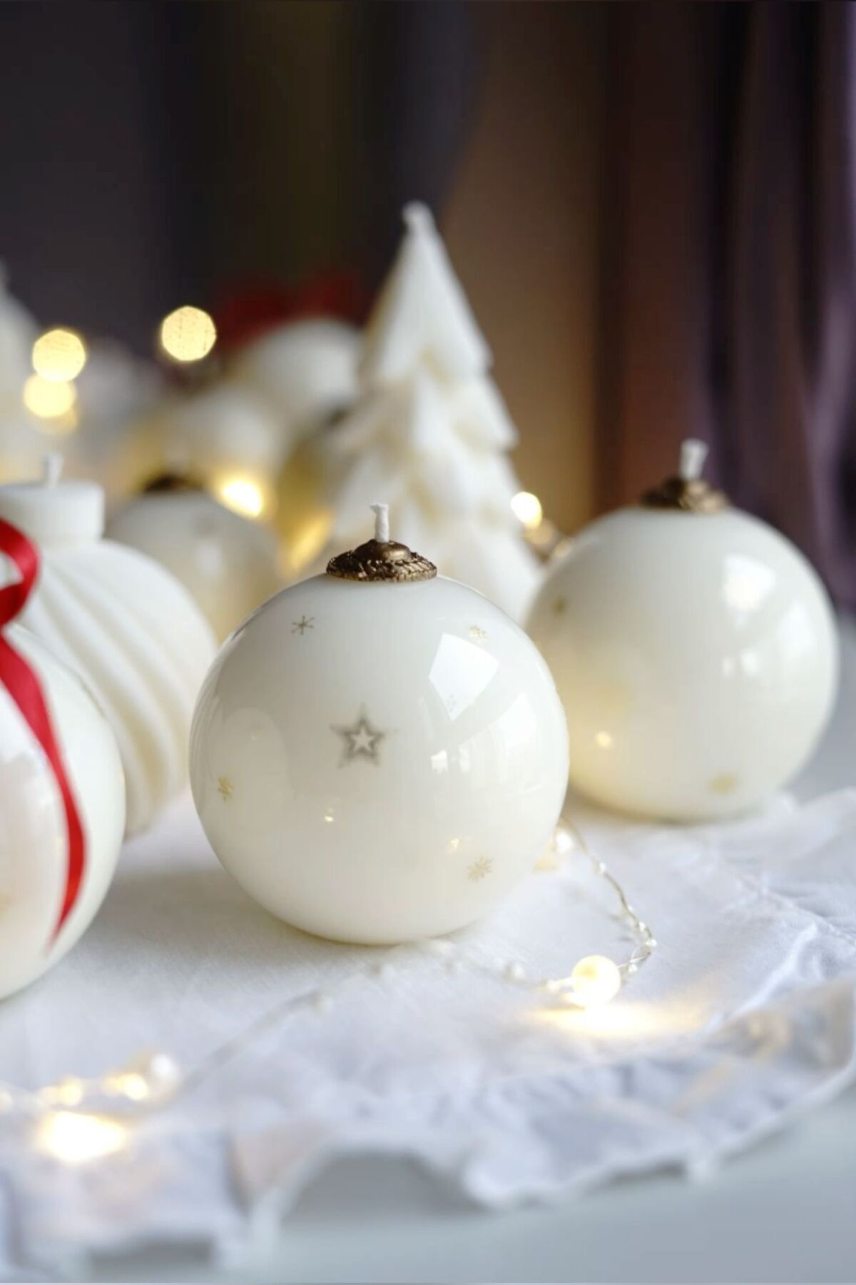 CANDELl Yuvarlak Dekoratif Küre Mum – Beyaz Minimal Tasarım, Aromasız, Ev Dekorasyon Mum 10*4cm