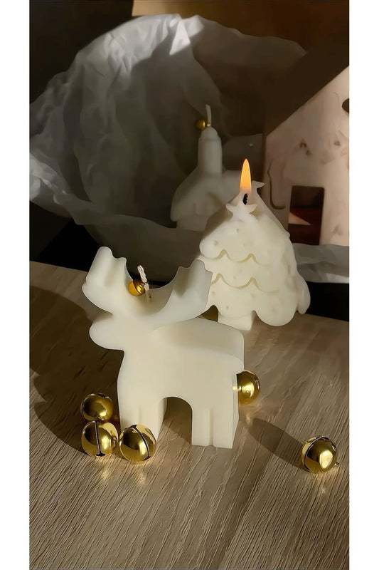 CANDLE Geyik Yeni Yıl Krismas Yılbaşı Kırık Beyaz Renk Dekoratif Mum 9*10 cm kalınlık 2,5 cm