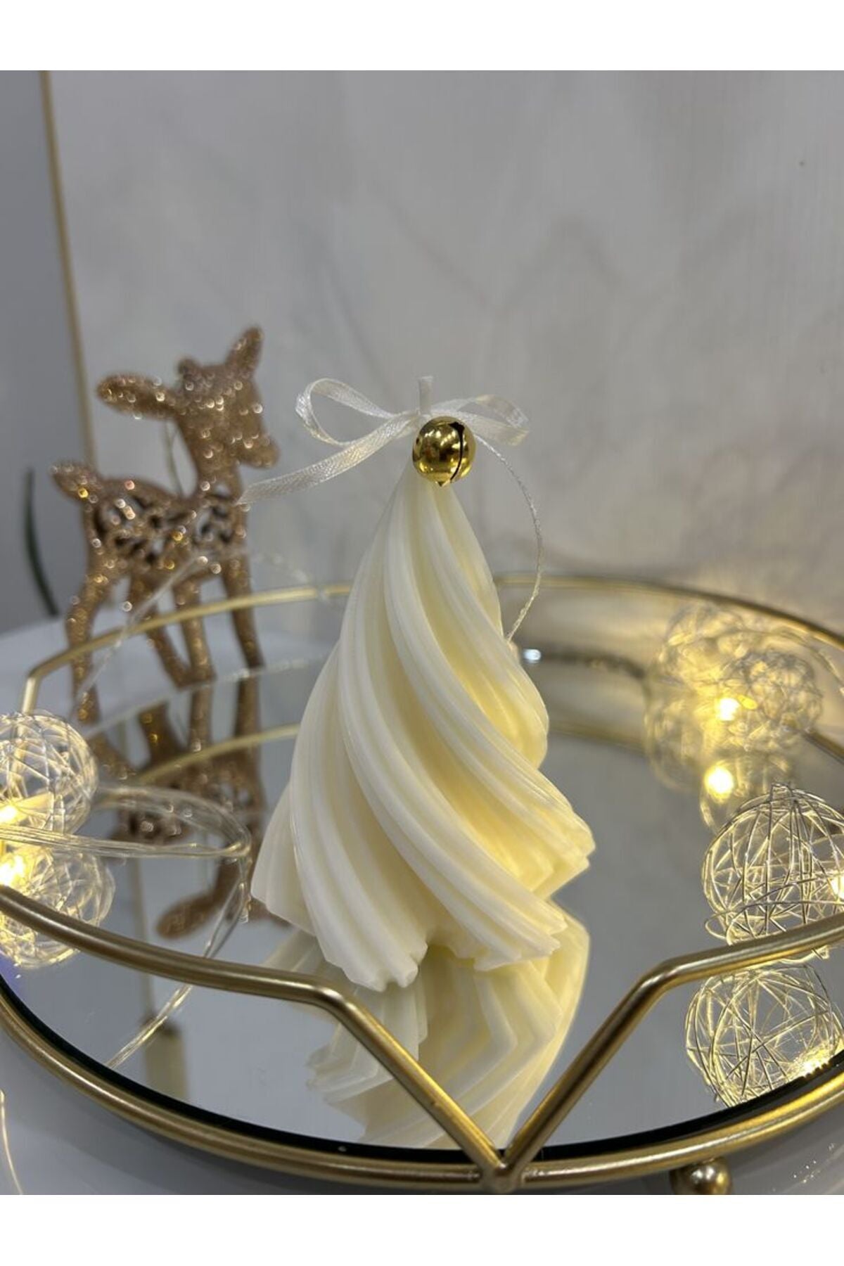 CANDLE El Yapımı Yılbaşı Kar Tanesi, Büzgülü Çam Ağacı ve Geyik Figürlü Mum Seti – 3’lü