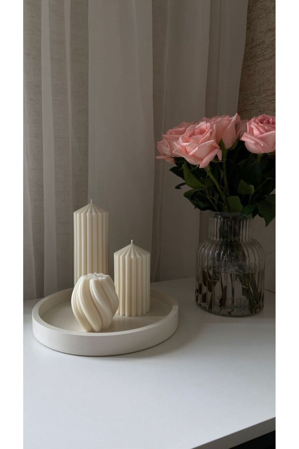 CANDLE El Yapımı kokusuz Çokgen Dekoratif Mum-15*10+20*10cm -Burgu Desenli 10*10cm