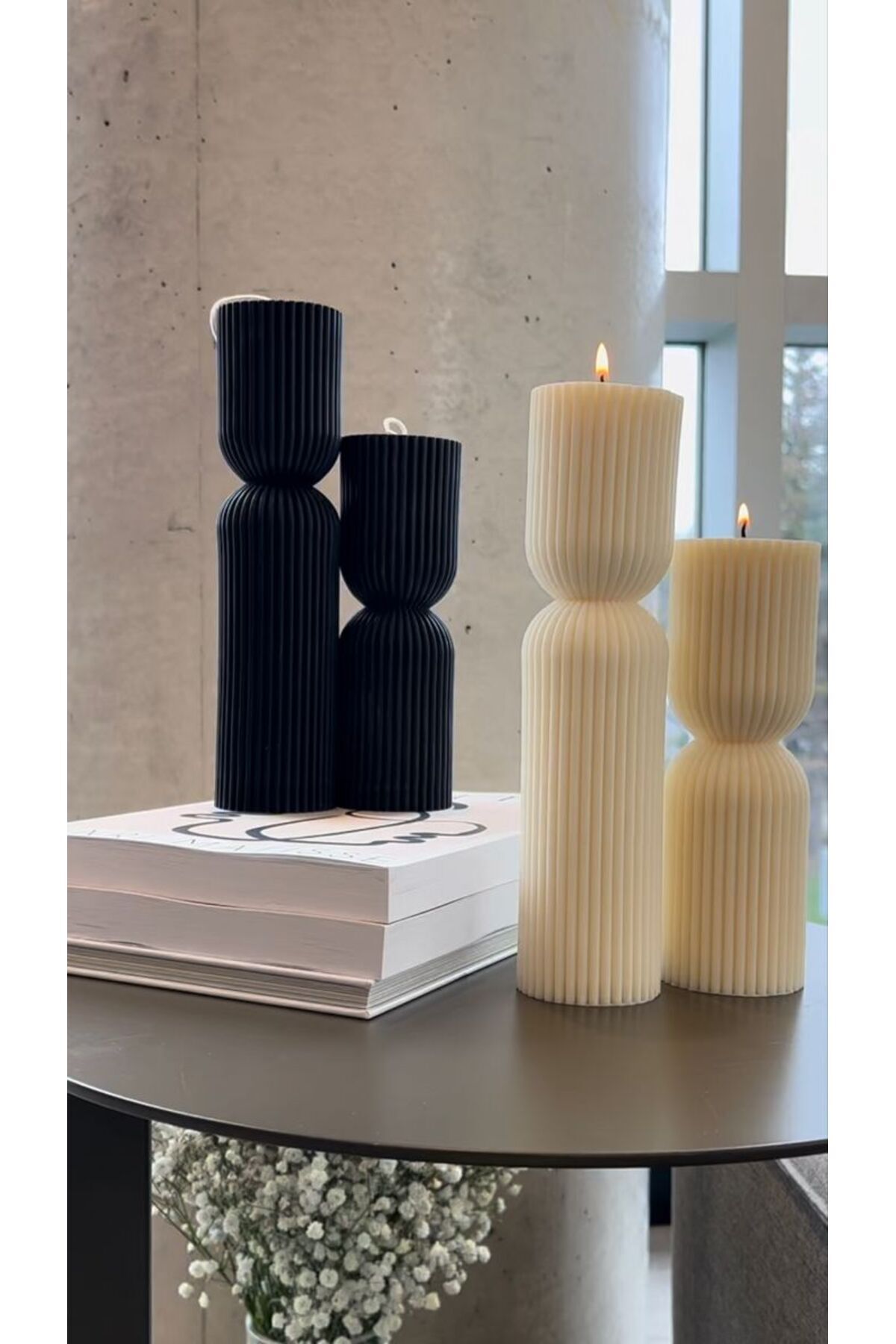 LUMIERI CANDLE El Yapımı Kokusuz Çokgen Yuvarlak Dekoratif Kalıp Mum– Kırık Beyaz -20*7-15*7