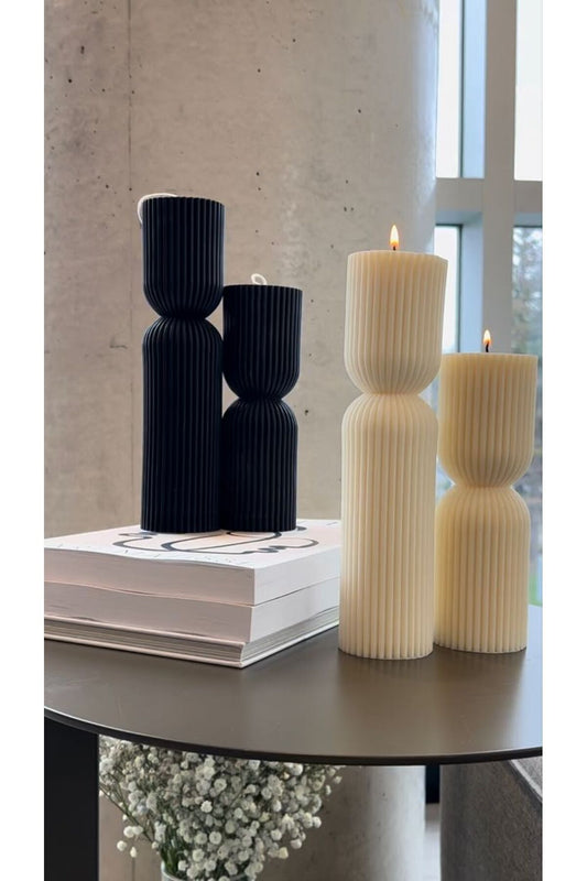 LUMIERI CANDLE El Yapımı Kokusuz Çokgen Yuvarlak Dekoratif Kalıp Mum– Kırık Beyaz -20*7-15*7