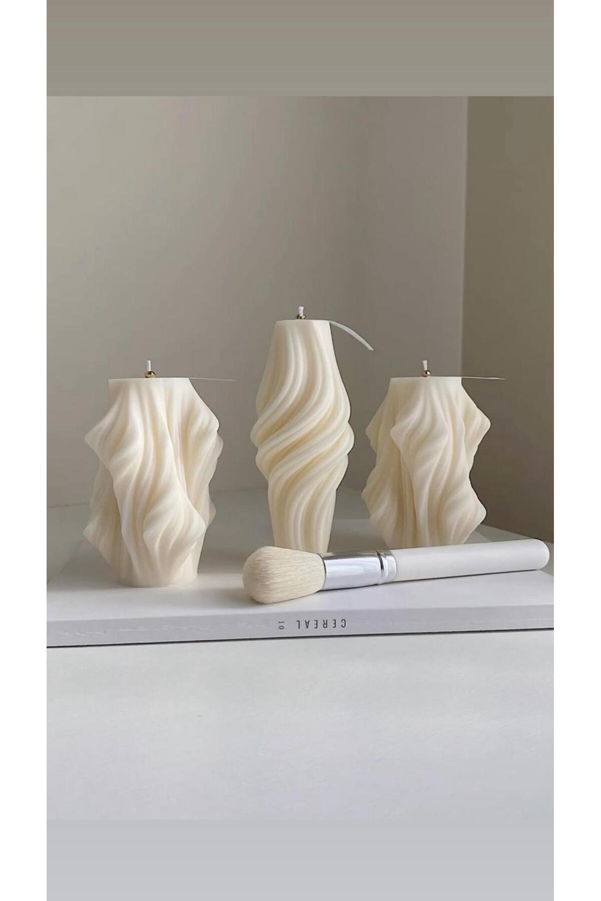 CANDLE El Yapımı Kokusuz Dalga Desenli Dekoratif Mum - Burgulu Vazo Dekoratif Mum