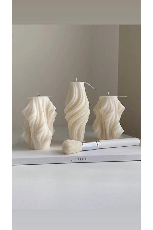CANDLE El Yapımı Kokusuz Dalga Desenli Dekoratif Mum - Burgulu Vazo Dekoratif Mum