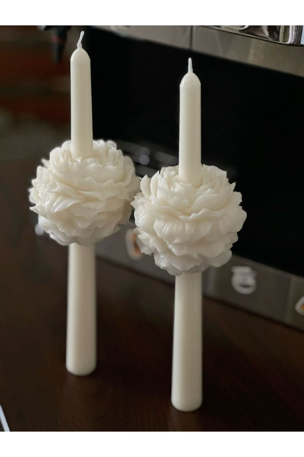 CANDLE El Yapımı Kokusuz Şakayik Çiçekli Şamdanlık Dekoratif Kalıp Mum– Kırık Beyaz -20*2