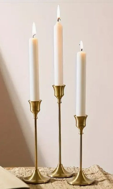 3’lü Gold Metal Şamdan Seti | Dekoratif Mumluk | Modern & Şık Ev Dekorasyonu