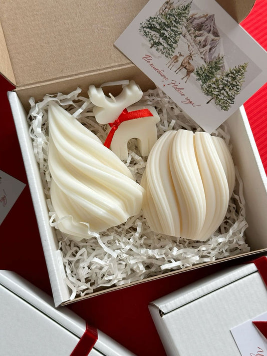 CANDLE El Yapımı Yılbaşı Çam Ağacı, Burgu Mum ve Geyik Figürlü Mum Seti – 3’lü Kış Koleksiyonu