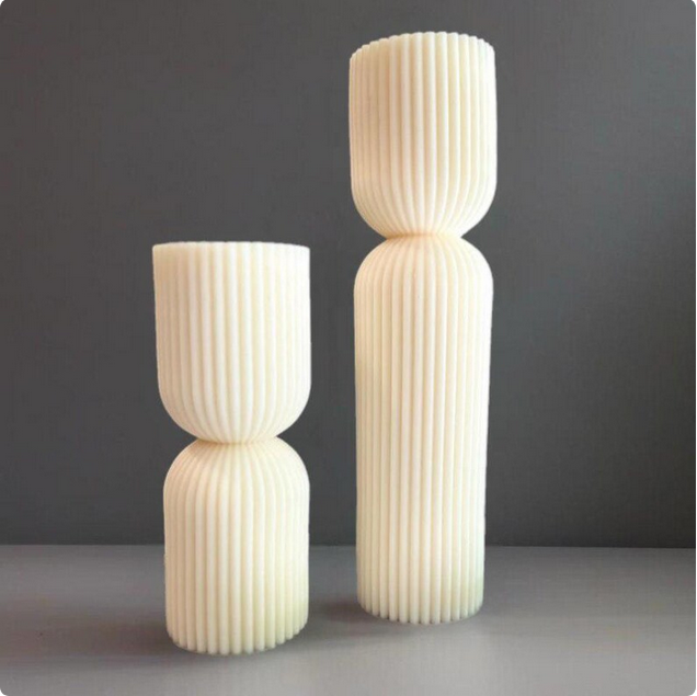 CANDLE El Yapımı Çam Ağacı YeniYıl 10cm-Çokgen Yuvarlak Dekoratif Mum 20*7-15*7 Kırık Beyaz