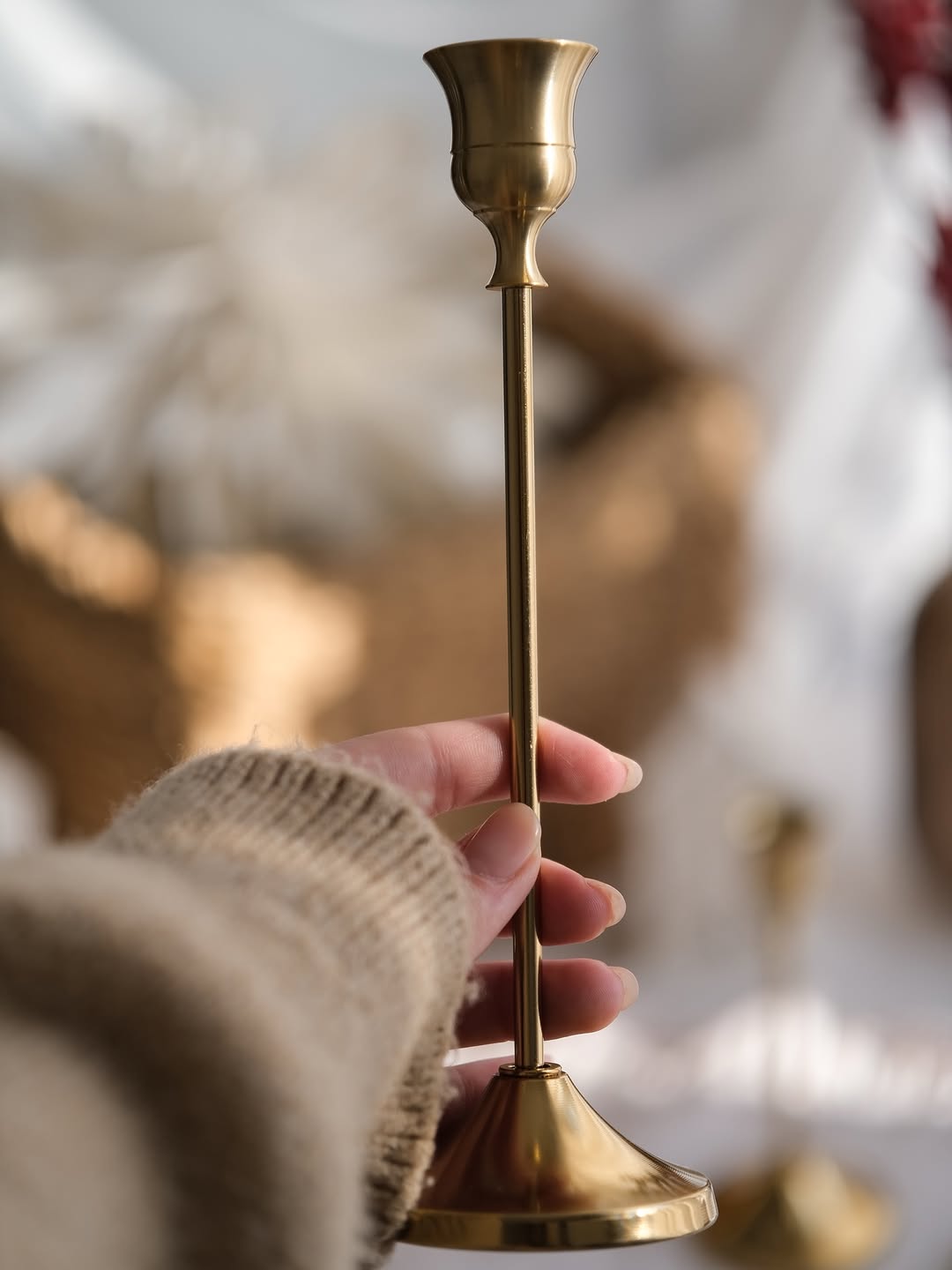 3’lü Gold Metal Şamdan Seti | Dekoratif Mumluk | Modern & Şık Ev Dekorasyonu