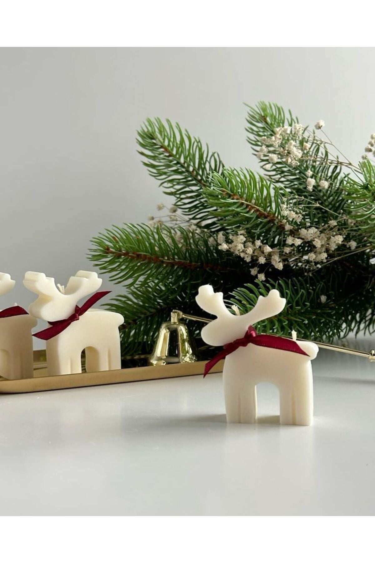 LUMIERI CANDLE Dekoratif Yılbaşı Geyik Mum – Kırık Beyaz, 9-10 cm – Ev & Çam Ağacı Dekor -Vanilya kokulu