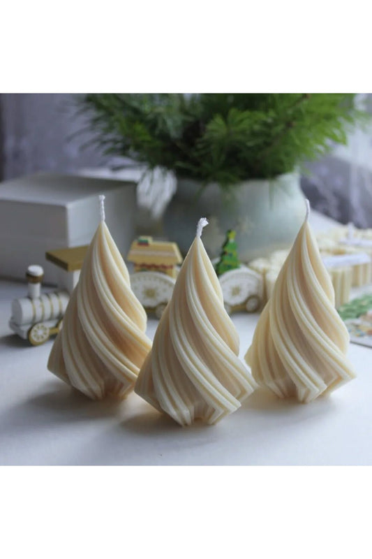 LUMIERI CANDLE El Yapımı Kokusuz Çam Ağacı Yeni Yıl Dekoratif – Kırık Beyaz -10-12 cm 3'lü