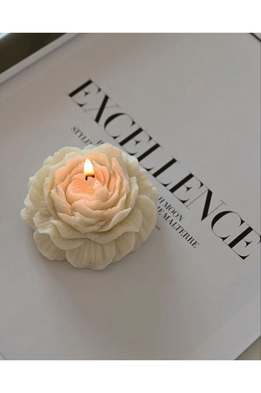 CANDLE Yapımı Kokusuz Açmış Şakayik Gül Dekoratif Kalıp Mum– Kırık Beyaz -7 cm