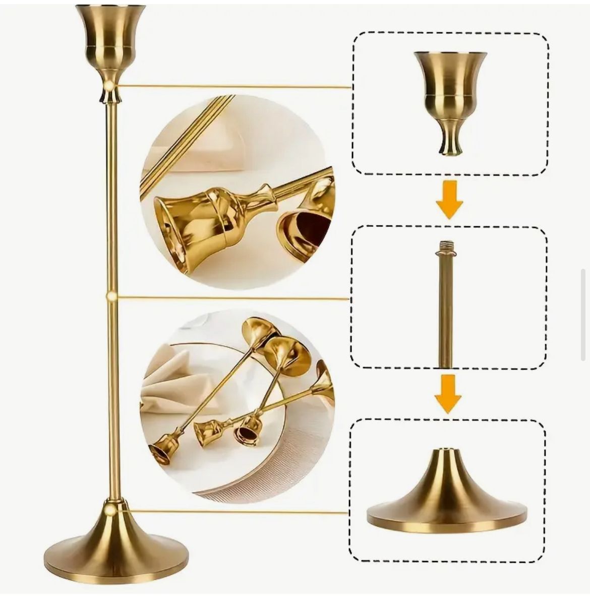 3’lü Gold Metal Şamdan Seti | Dekoratif Mumluk | Modern & Şık Ev Dekorasyonu