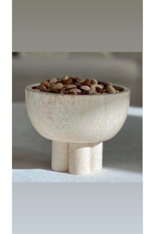 Premium Doğal Traverten Mermer Form El Oyması Dekoratif Kase