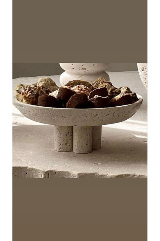 Premium Doğal Traverten Mermer Form El Oyması Dekoratif Kase