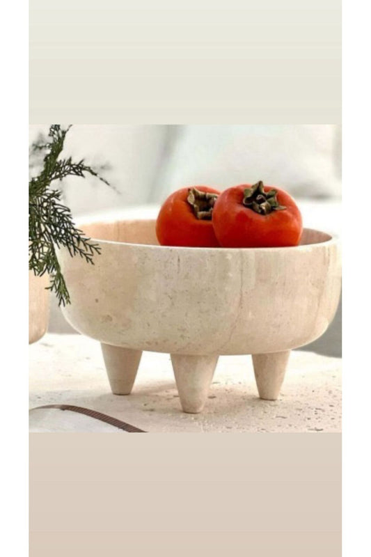 Premium Doğal Traverten Mermer Form El Oyması Dekoratif Kase