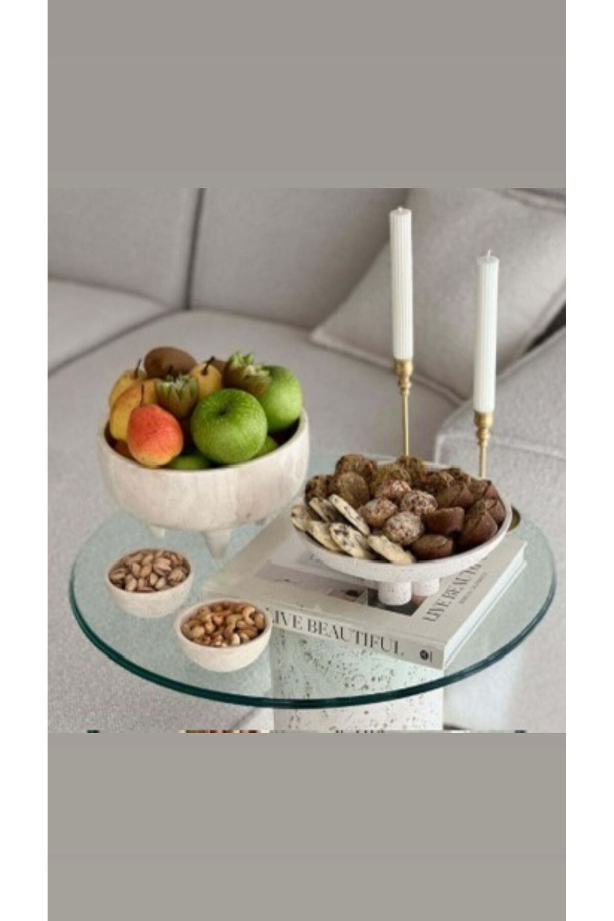 Premium Doğal Traverten Mermer Form El Oyması Dekoratif Kase