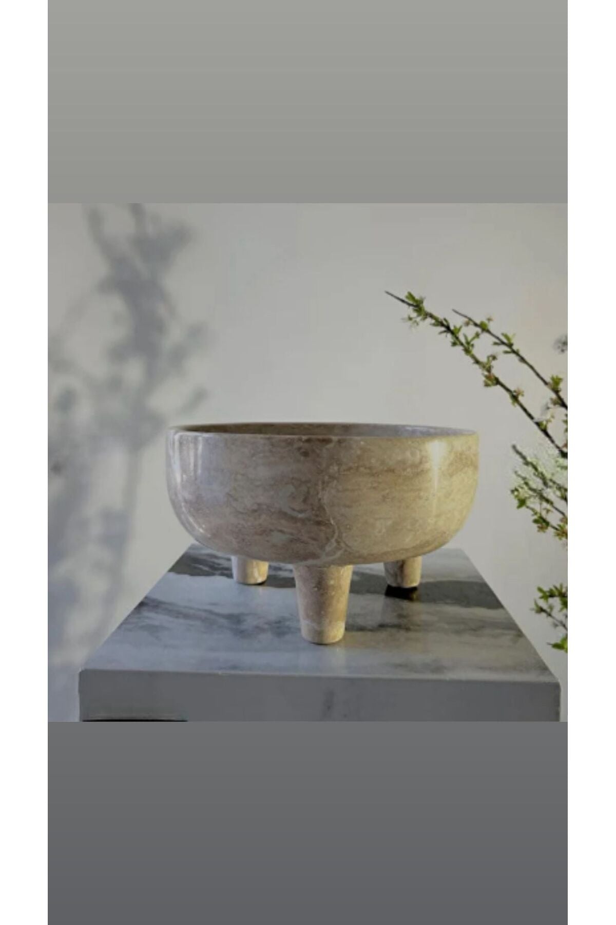 Premium Doğal Traverten Mermer Form El Oyması Dekoratif Kase