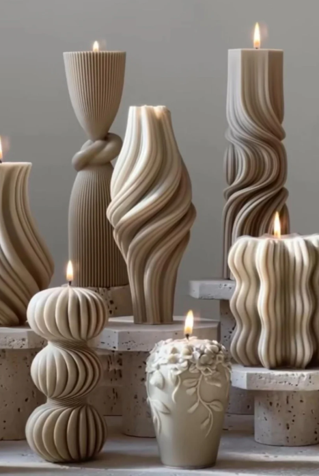 Dekoratfi Mum Dalga 1 Adet +Vazo Mum 1 Adet +Dalga 1 Adet +Gül 1 Adet +Üçlü Yuvarlak 1 Adet +Duyum 1 Adet +Dalga 1 Adet - Toplam 6 Parça Takım