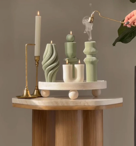 Dekoratif Mum U Model  1 Adet +Palm 1 Adet + Vazo Mum 1 Adet + Şamdanlık Mum 1 Adet + İkili Yuvarlak 1 Adet +Tekli Top 1 Adet -  Toplam 5 Parça Takım