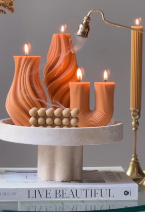 Dekoraitf  Vazo Mum 1 Adet +Top Model 1 Adet +Vazo Mum  1 Adet +U model  1 Adet +Şamdanlık Mum 1 Adet - Topalm 5 Parça Takımı