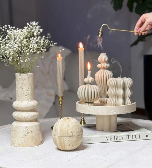 Marako Model Vazo 1 Adet + Marako Model Yuvarlak 1 Adet +Dalgalı Model 1 Adet +Şamdanlık 2 Adet - Toplam 5 Parça Takım