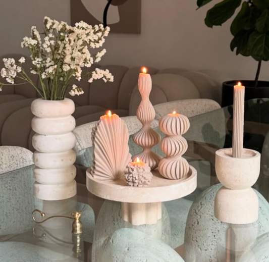 Şamdanlık Mum 1 Adet +Üçlü Yuvarlak 1 adet + Marako Dalga Model 1 Adet +Palm 1 Adet +Gül 1 Adet - Toplam 5 Parça Takım