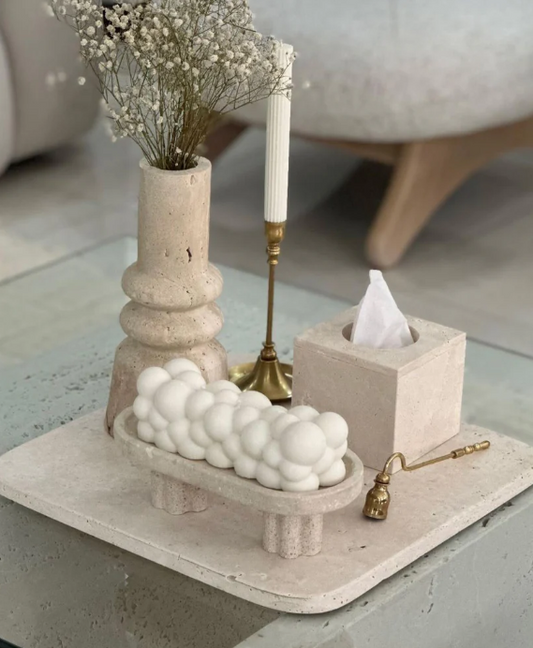 Dekoratif Mum Top Model 1 Adet +Şamdanlık Mum 1 Adet - Toplam 2 Parça Takım