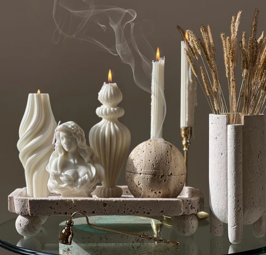 Dekoratif Mum Marako 1 Adet +Kadın  Mum 1 Adet +Vazo Mum 1 Adet + Şamdan Mum 2 Adet - Toplam 5 Parça Takım