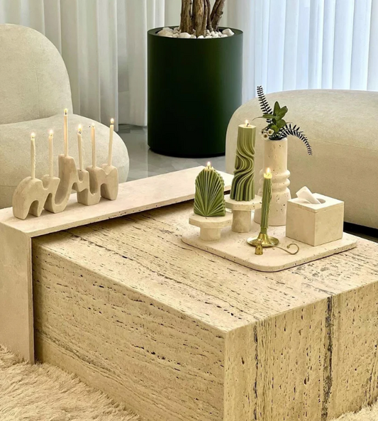 Şamdanlık Mum 7 Adet +Palm Mum 1 Adet +Dalga Mum 1 Adet - Toplam 9 Parça Takım