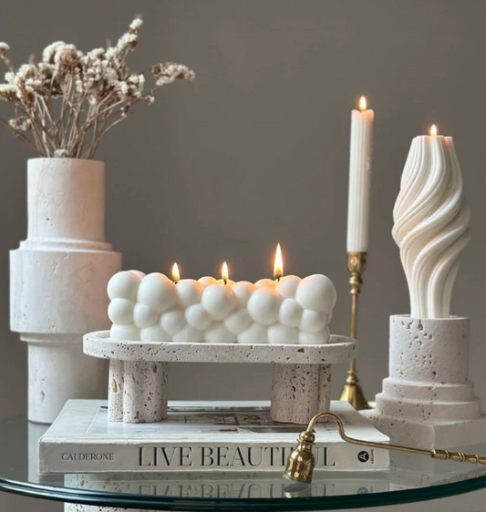 Dekoratif  Top Model Mum 1 Adet + Burgu  Mum 1 Adet + Şamdanlık Mum 1 Adet - Toplam 3 Parça Takım