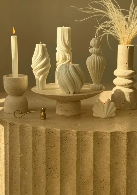 Dekoratif  Marako Mum 1 Adet +Dalga Mum 1 Adet +Vazo Mum +Şamdanlık Mum 1 Adet +Deniz Kabuğu Mum 1 Adet - Toplam 6 Parça Takım