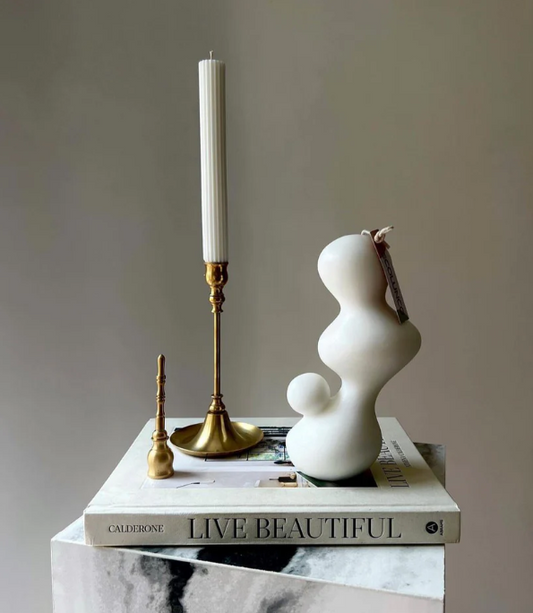 Dekoratif Eğlim Mum 1 Adet +Şamdanlık Mum 1 Adet - Toplam 2 Parça Takım