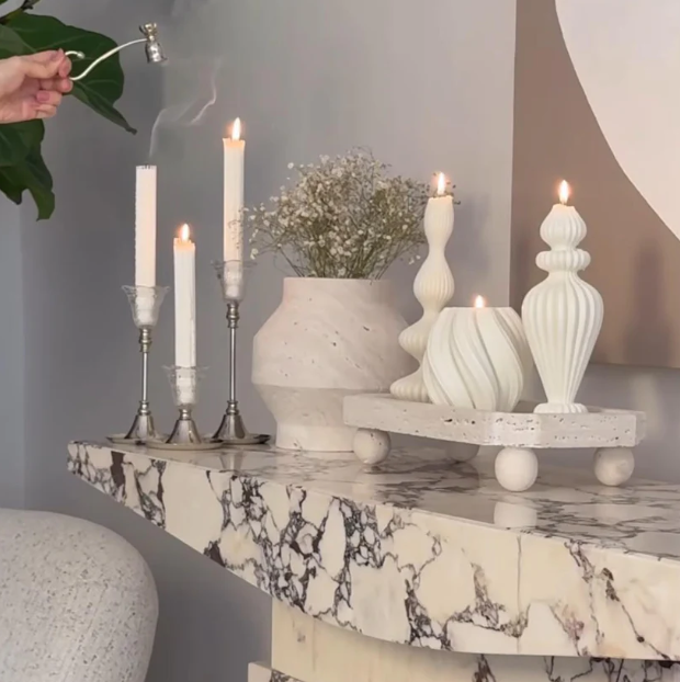 Dekoratif Şamdanlık Mum 3 Adet +Marako Model Dalgalı 1 Adet +Marako Model Vaz Model Mum 1 Adet + Dalga Model 1 Adet - Toplam 6 Parça Takım