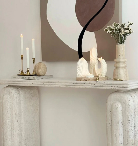 Dekoratif Palm Mum 1 Adet +Dalga Mum 1 Adet + Ay Model Mum 1 Adet +Gül Mum 1 Adet + Şamdanlık Mum 3 Adet - Toplam 7 Parça Takım