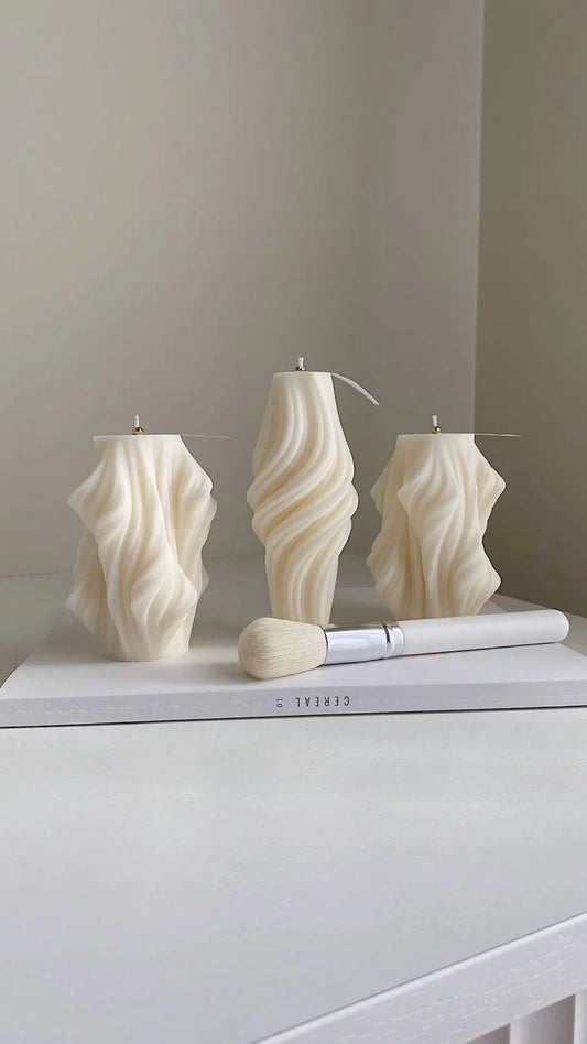 Dekoratif mum Dalga Mum +Vazo Mum Toplam 3 parça