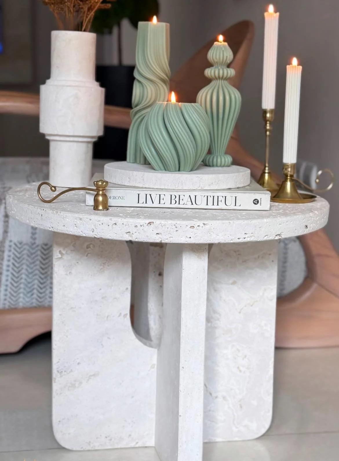 Dekoratif Mum Dalga 1 Adet +Marako Mum 1 Adet +Dalga Mum 1 Adet +Şamdanlık Mum 1 Adet - Toplam 5 Parça Takım