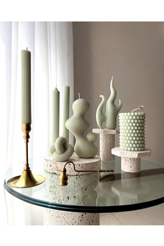 Dekoratif Mum Alev+Duyum+İnci+şamdanlık Mum +Eğlim Mum Mum Toplam 7 Parça