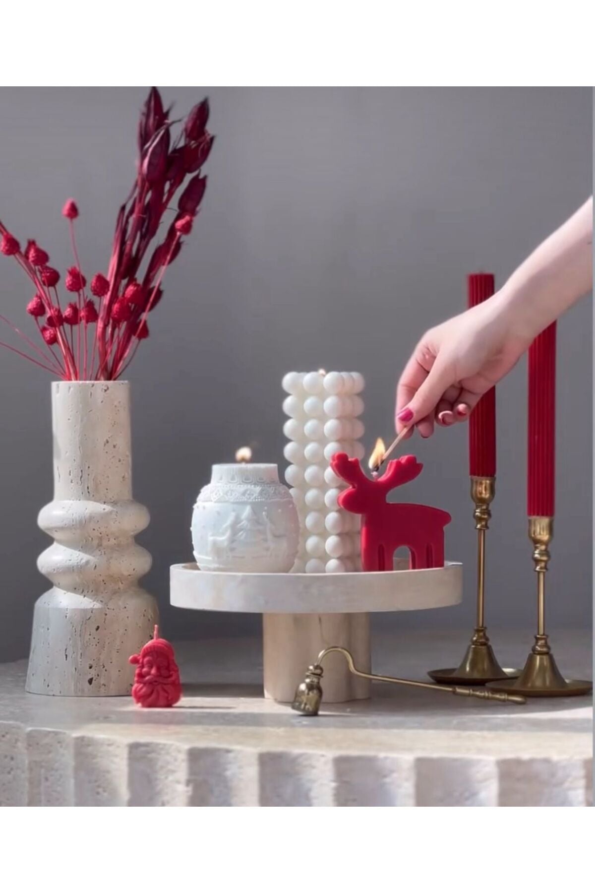 CANDLE Yeni Yıl Top Ağaç+Çizgi şamdan Mum +Geyik+Noel Baba +Coin Toplam 6 Parça