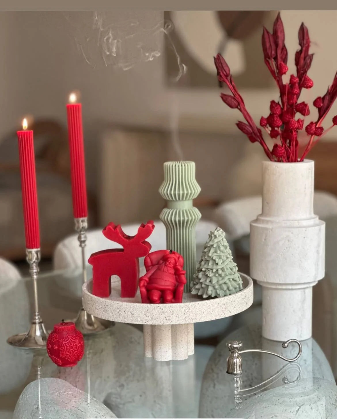 CANDLE Yeni yıl Noel Baba geyik+Noel Baba +Ağaç +üstü eğlimli+Geyik+Şamdan Mum +Coin Topalm 7 Parça