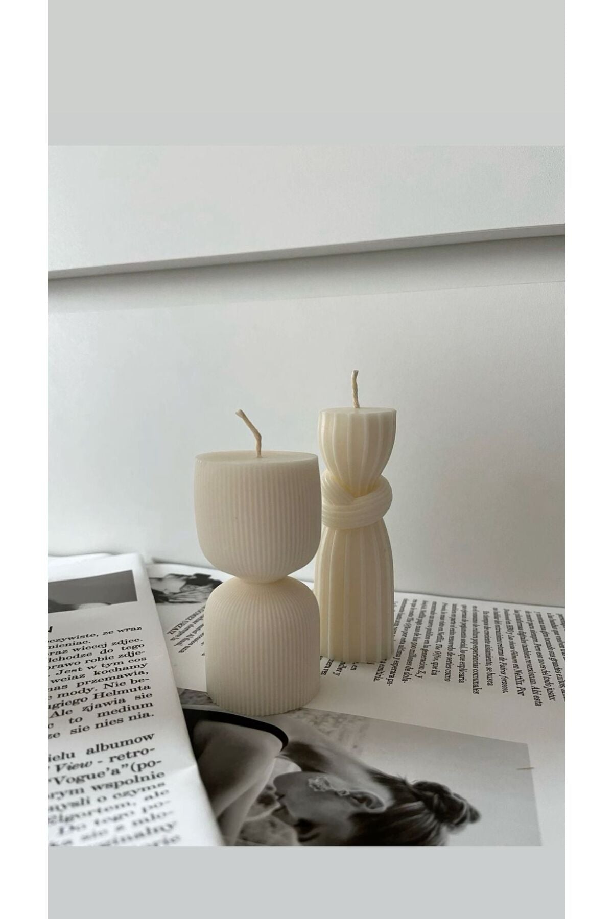 CANDLE El Yapımı Kokusuz Duyum Mum 15*10cm-Çokgen yuvarlak Dekoratif Mum 15*10 - Kırık Beyaz 2'li