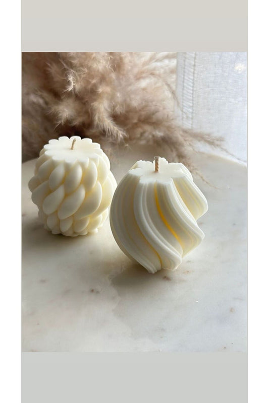 CANDLE El Yapımı Kokusuz Örgü Desenli Dekoratif Mum-20*10 - Dalga Desenli Dekoratif Mum 10*10cm